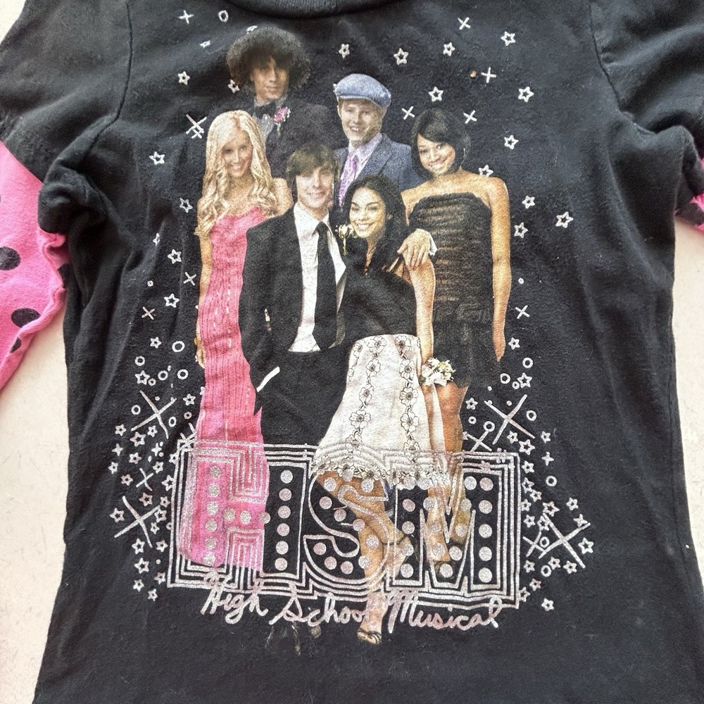 Disney High School Musical Kids Shirt Black Pink‎ Polka Dot Layered Tee Size 6X - Picture 4 of 9